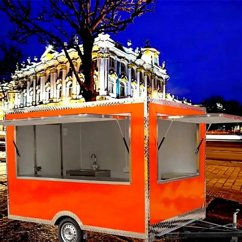 Customized 2024 New Food & Beverage Shops Retail Mobile Steamed Food Cart Food Truck Galvanized Truck Trailer With Full Kitchen