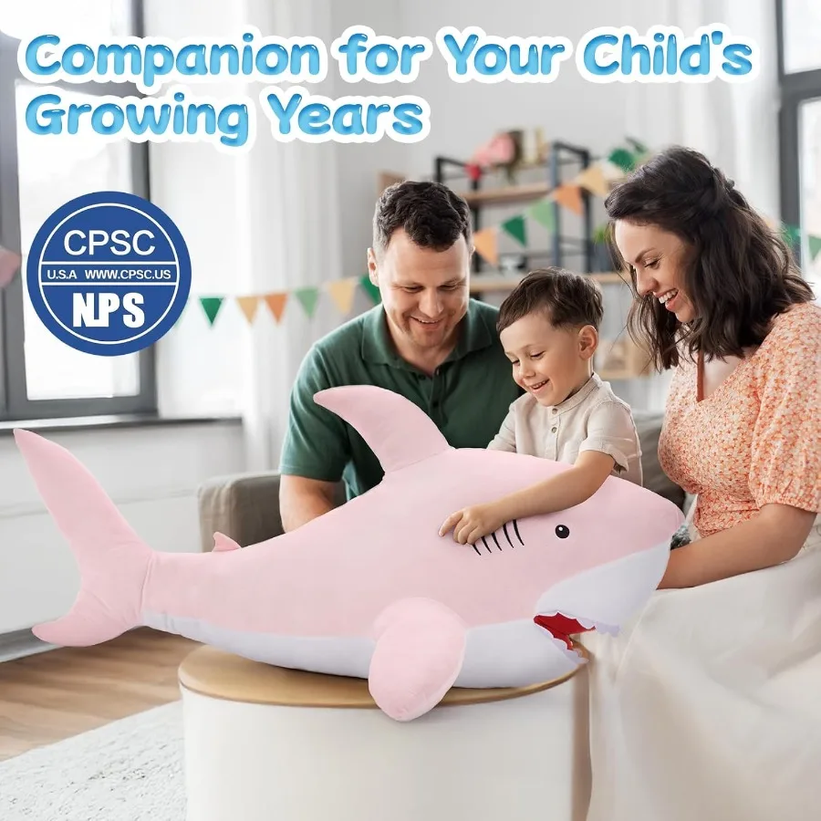 ตุ๊กตาฉลามสีชมพูขนาดใหญ่ 39 นิ้ว ของขวัญสำหรับแฟนสาว ของเล่นนุ่มสำหรับตกแต่งห้องนอนและเพิ่มความสบาย