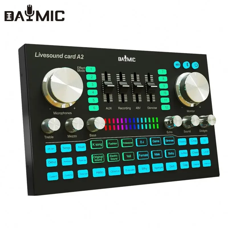 USB A2 Live Sound Card External Smartphone Tablet Live Show Record With BT Interface Audio Mixer Sound Card live streaming