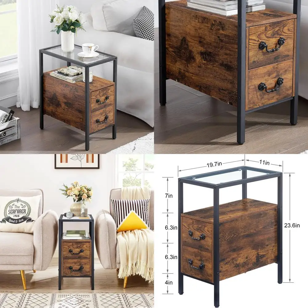 

Современные высокие тумбочки (24 дюйма) с выдвижным ящиком и полкой, столешница из закаленного стекла для гостиной и спальни