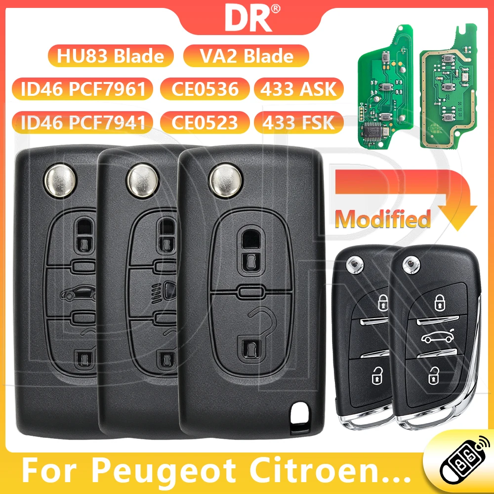 DR3 CE0523 CE0536 433ASK 433FSK Car Remote Key For Peugeot 207 208 3008 307 308 407 5008 607 807 Citroen C2 C3 C4 C5 C6 Picasso
