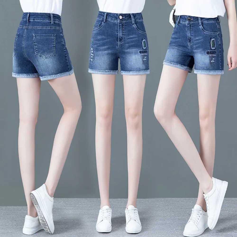 Women\'s Denim Shorts, Invisible Open Crotch, Elastic Straight Leg, High Waist, Loose, Slim Slit, A-line Pants, Outdoor Sex