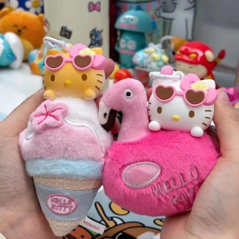 

100% Authentic Hellokitty Summer Black Leather Changeable Color Plush Blind Box Pendant Cute Kawaii Gift For Women Trendy Toy
