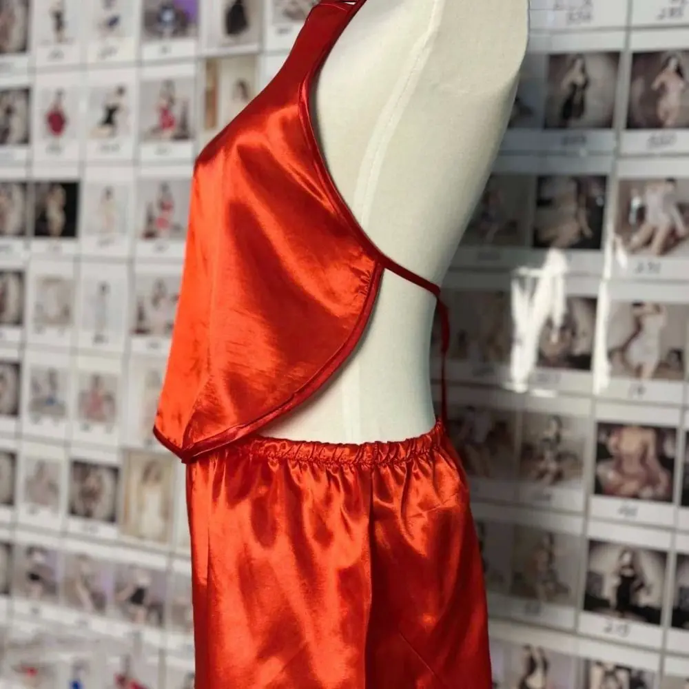 

Sweet Lace-up Ice Silk Pajamas Set Homewear Summer Sleeveless Pajamas Womens Sleepwear Thin Camisole Shorts Nightwear Summer