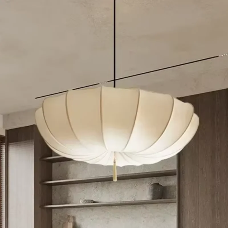 Modern Umbrella Shape Pendant Light Retro Fabric Pendant Lamp For Villa Living Room Bedroom Home Decor LED Wabi Sabi Chandelier