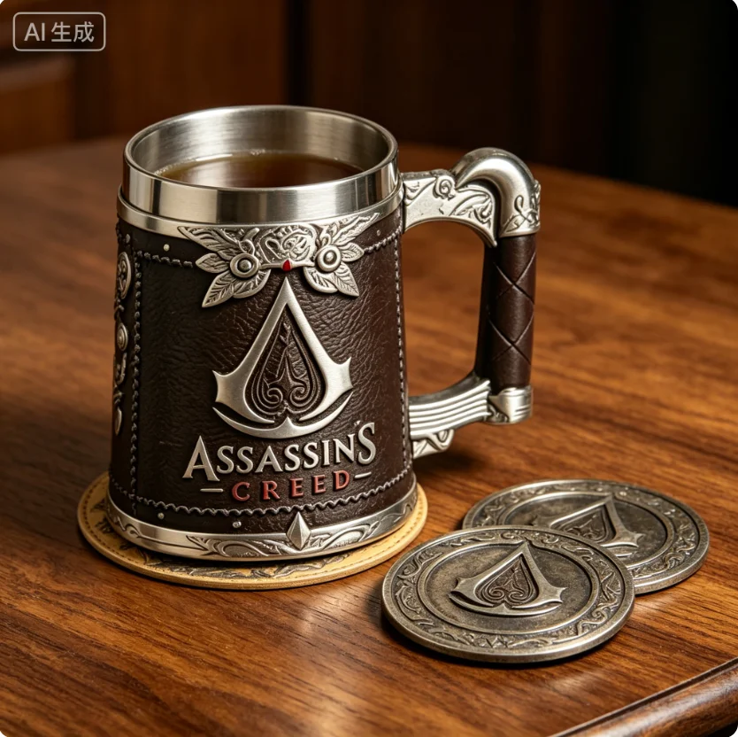 YING Assassin's Creed Large Capacity Beer Mug Stainless Steel Resin Game-Themed Mug for Fans Creative Gift