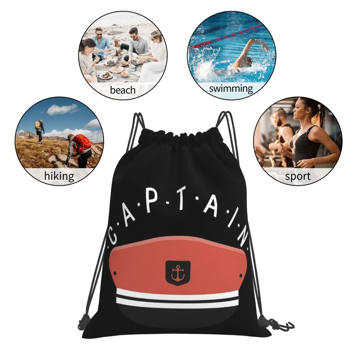 Captain Backpacks Casual Portable Drawstring Bags Sports Bag Book Bags For Man Woman Students
