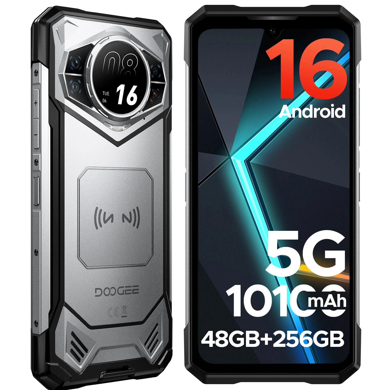 Doogee S200E 5G robuuste telefoon 1,32'' achterdisplay 10100mAh 8GB RAM 256GB ROM 6,72'' scherm AI-assistent Android 16 mobiele telefoon