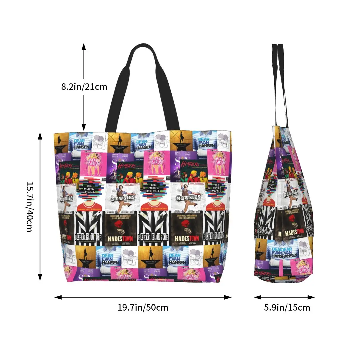 Musicals Collage Iv Musical Play Shopping Tote Bag Canvas Large Capacity Shoulder Bags Shopper Grocery Handbag for Women