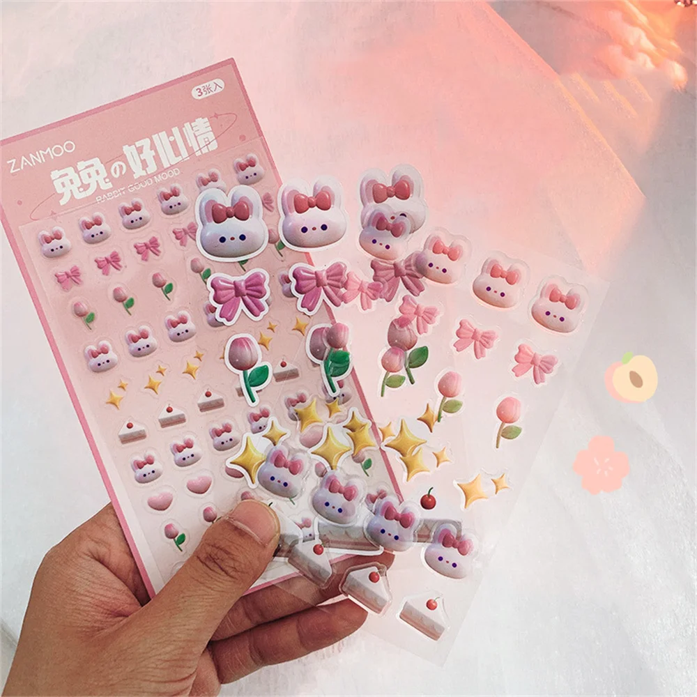 3D New Epoxy Crystal Smartphone Case Stickers Cute Cartoon Bear Rabbit Hand Account DIY Scrapbook Decorative Stationery Stickers