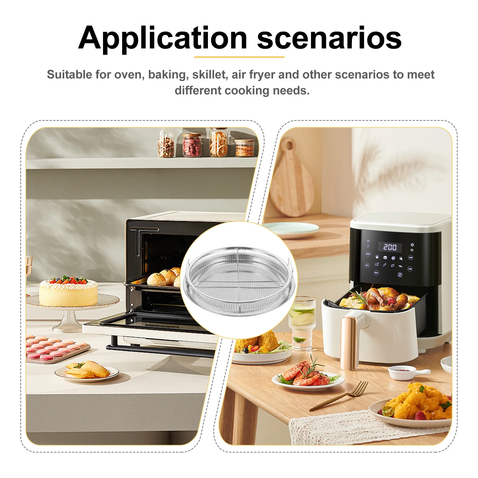 

1Set Stainless Steel Food Tray Barbecue Plate Air Fryer Oven Baking Tray with Draining Net for Fried Chicken Snack