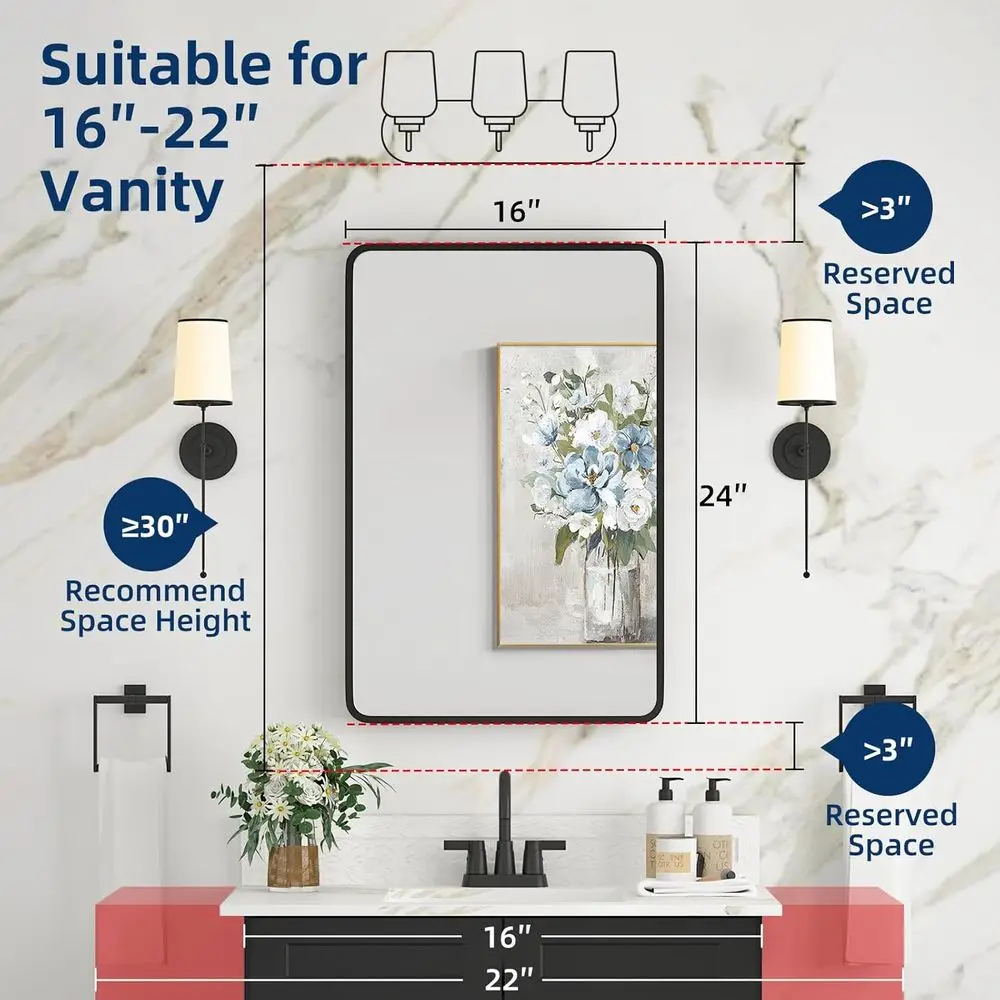 خزانة طبية مثبتة على السطح مقاس 16 × 24 باللون الأسود مع مرآة وأرفف قابلة للتعديل #3