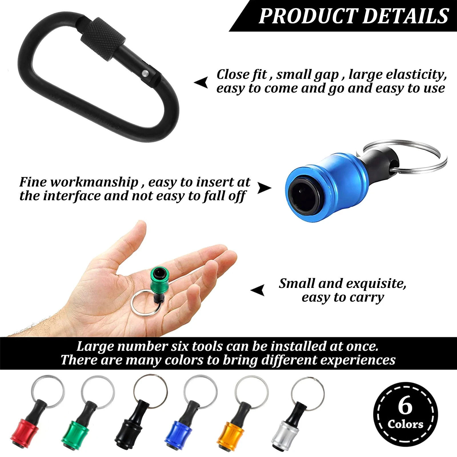 Screwdriver Bit Holder Quick Release Keychain Drill Screw Adapter Magnetic Carabiner 1/4 Hex Shank Alloy Extension Rod Hand Tool