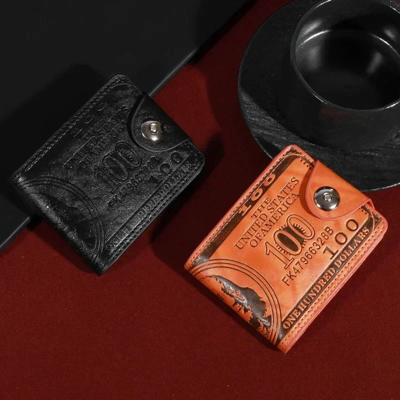 Nova carteira de couro elegante masculina com padrão USD, vários slots para cartões e carteira de grande capacidade