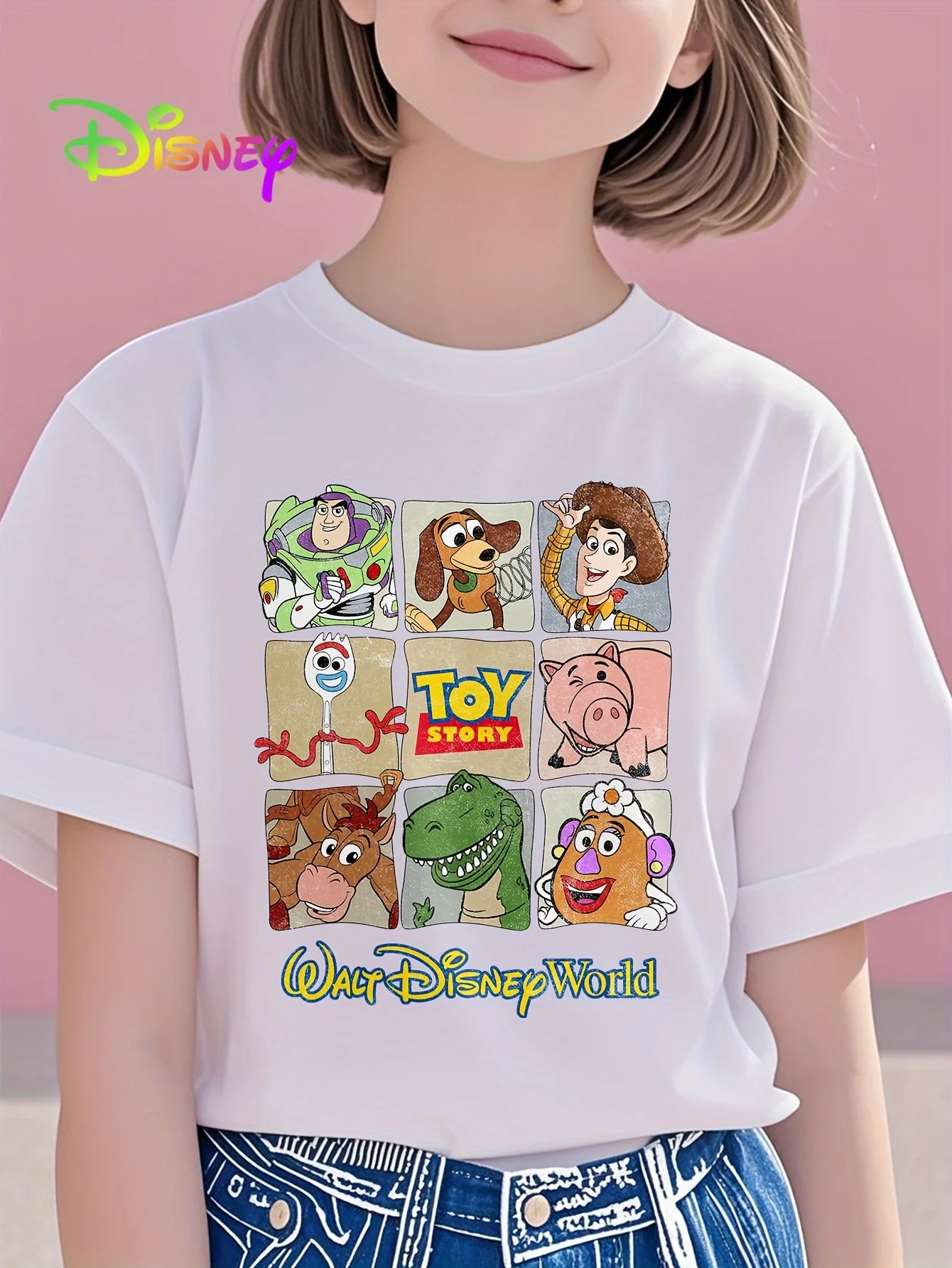 Koszulka dziecięca Disney Toy Story - Oficjalna koszulka z grafiką kolażową Buzz Lightyeara, Woody'ego, Jessie, Bo Peep, RC i Bullseye