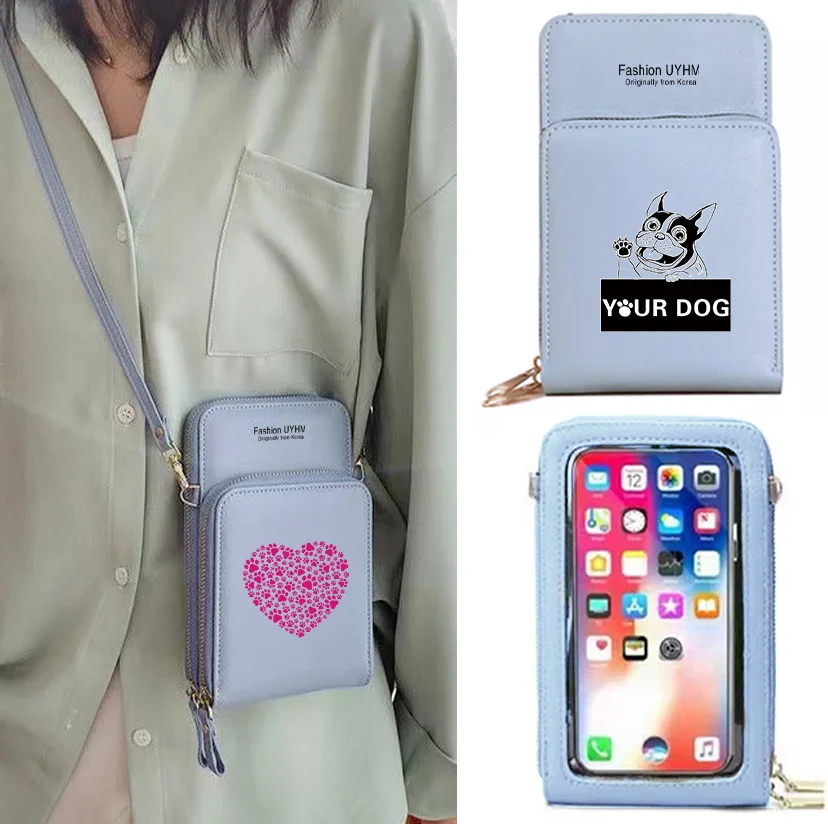 Pu Leather Wallets Card Holder Women Waterproof Mobile Phone Bags Shoulder Bag Footprints Series Touch Screen Cell Phone Purse