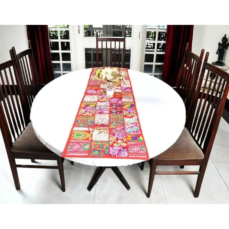 

16x72" Handmade Indian Cotton Patchwork Embroidered Dining Table Runner Tapestry