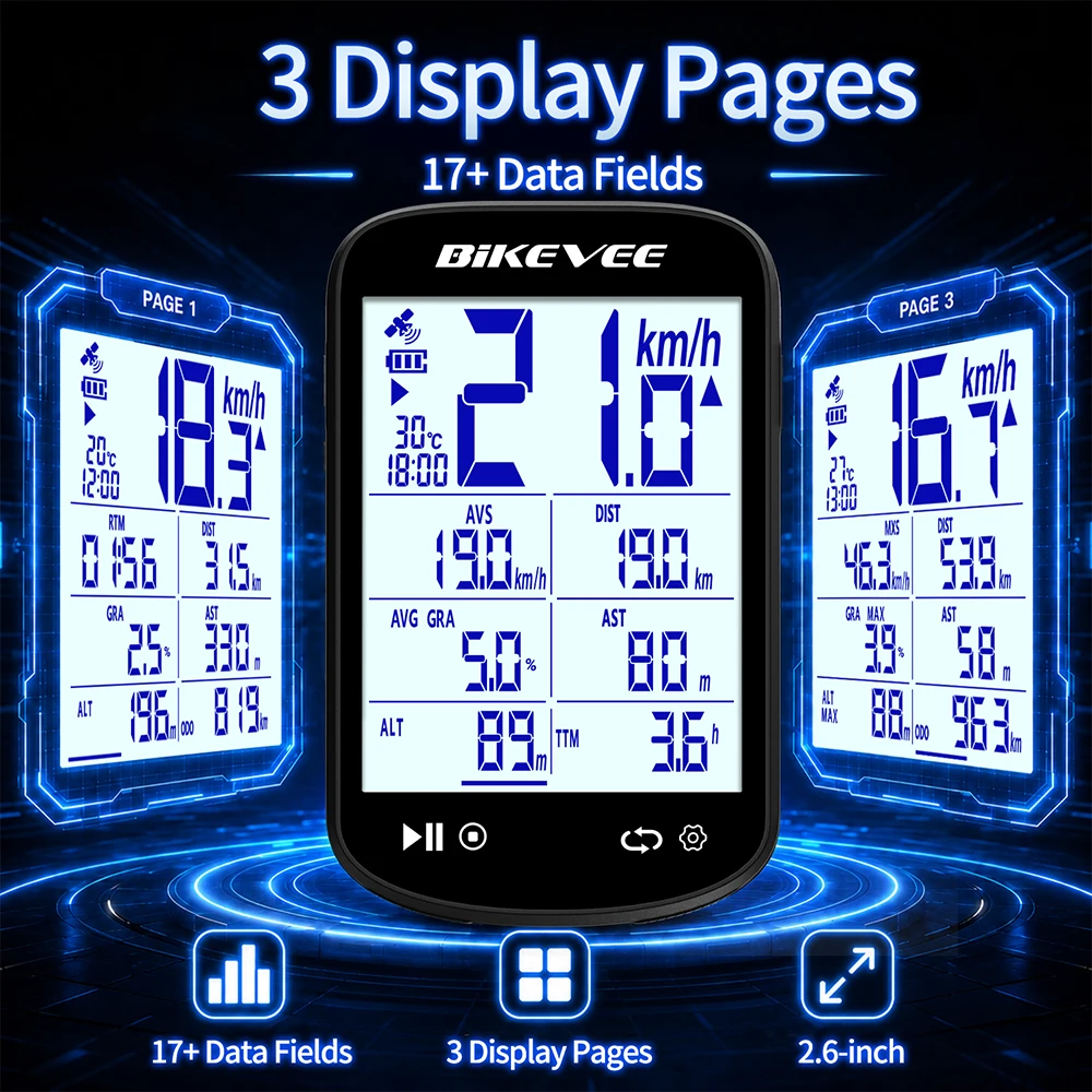 Bikevee Wireless Bluetooth Bicycle Computer Multifunctional GPS Cycling Odometer Speedometer with Auto Backlight BIKEVEE APP view 3