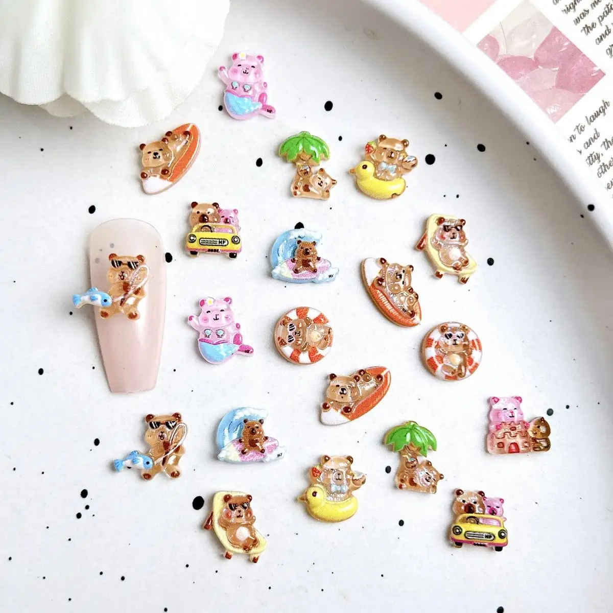 ランダムミックスマルチスタイル可愛いレジンカピバラネイルアートチャームキュートな漫画イルカハンドメイドスクラップブックネイルDIYアクセサリー