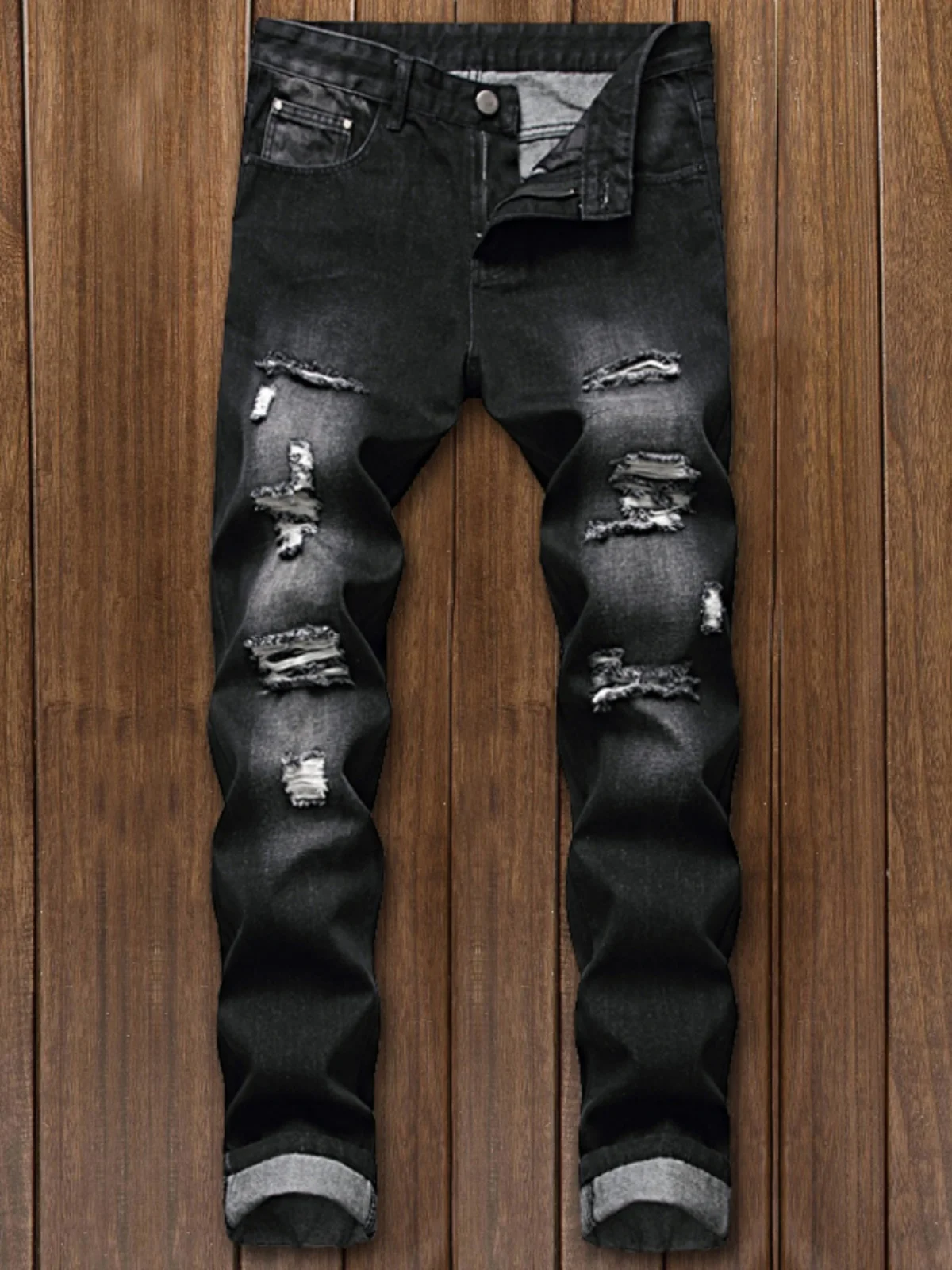 

Trendy Men's Loose Straight Leg Jeans Distred Patchwork Slim Fit Long Pants Casual Large Size Jeans Dant Bulun Brand