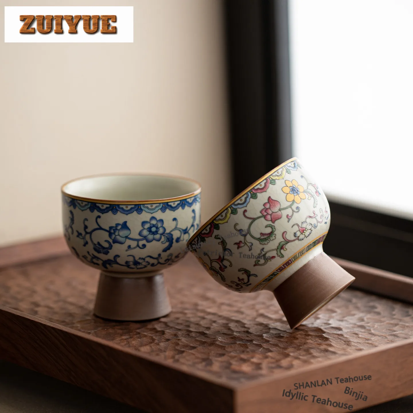 110ml Ru Kiln Interlock Branch Lotus High Foot Teacup Zentea Bowl Jug Tea-tasting Smelling Cup Chazhan Master Cups Collection
