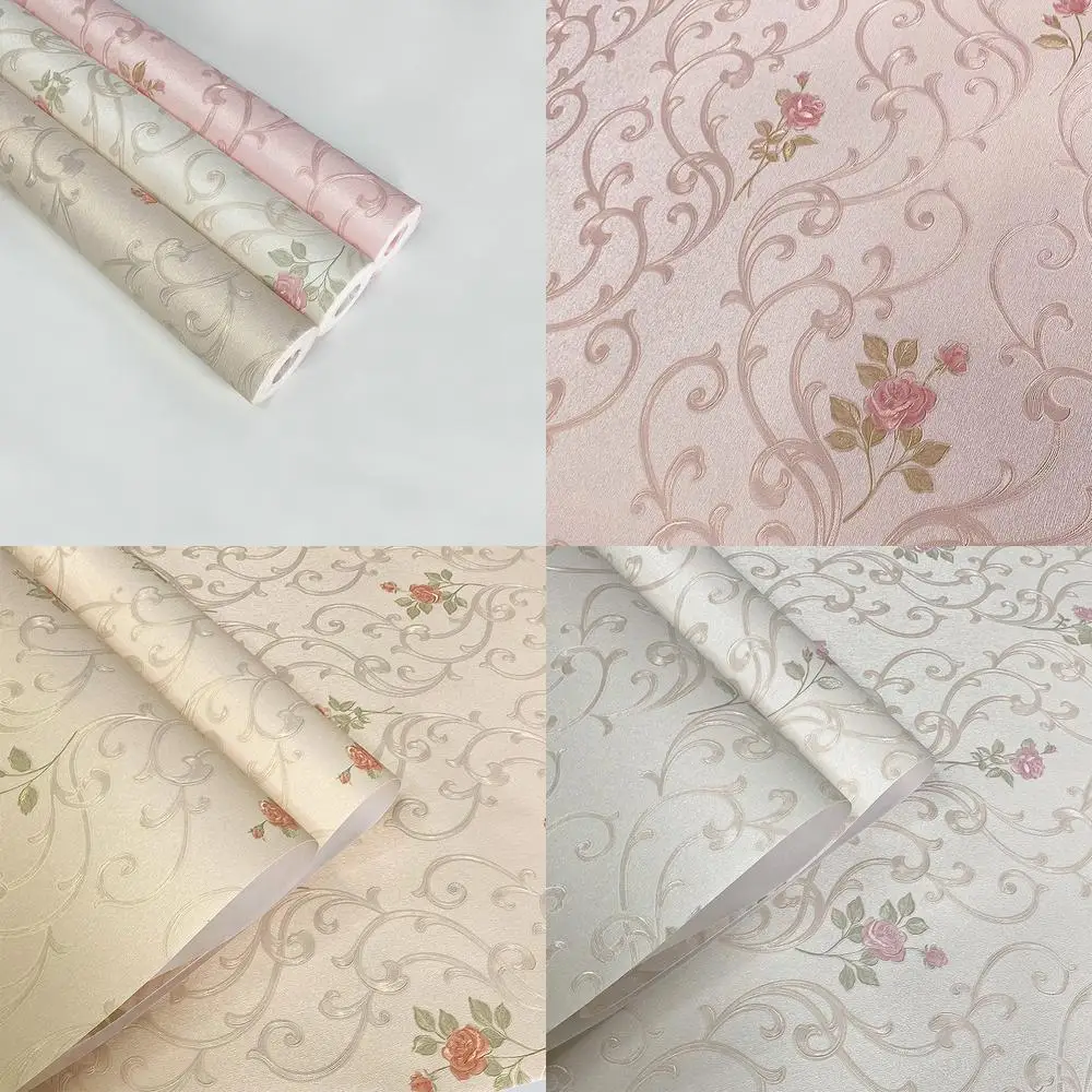 

European style pastoral small floral wallpaper warm bedroom living room beauty salon TV background wall decorative embossed