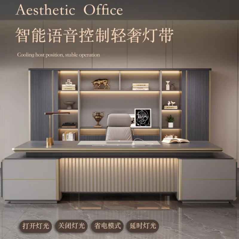 طاولة رئيس فاخرة خفيفة، مكتب، طاولة رئيس حديثة بسيطة، طاولة كبيرة من الدرجة الأولى، كرسي، أثاث راقي #3