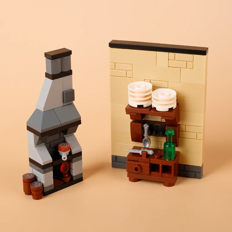 MOC Medieval Street View Series Building Blocks Castle Knights Furniture Bedroom Restaurant kitchen Doghouse Bricks Toys Gifts