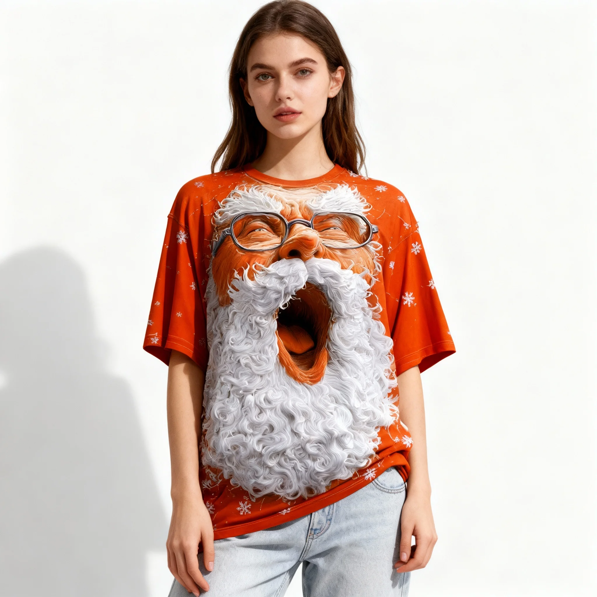 Popular Christmas 3D Parody Santa Claus T-shirt 3D Printed Round Neck Women's Adult Oversized Street Casual Daily Clothing