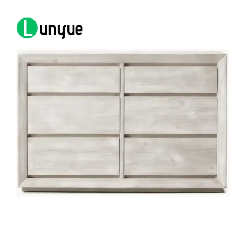 Modern American Style 6 Drawer Large Storage Cabinet White Washed Oak Bedroom Living Room Locker Eco Friendly Handle