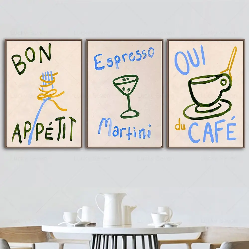 المطبخ جدار الفن اسبريسو مارتيني المعكرونة القهوة المشارك بون الشهية Oui du مقهى يطبع قماش اللوحة غرفة العشاء مقهى ديكور المنزل