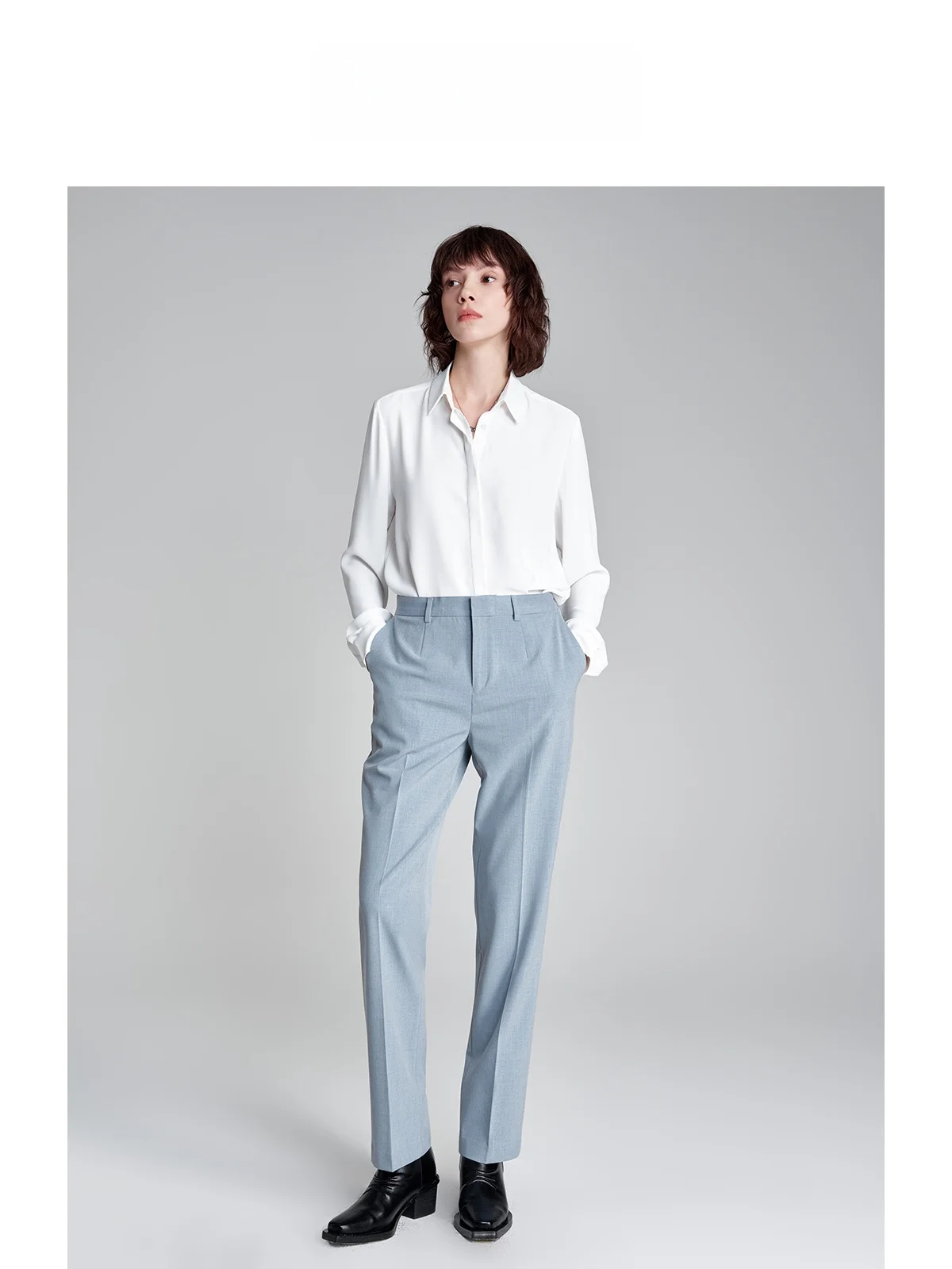 

Professional Long Sleeve White Shirt for Women Business Interview Suit Slimming Straight Cut Polyester Fiber Formal Wear