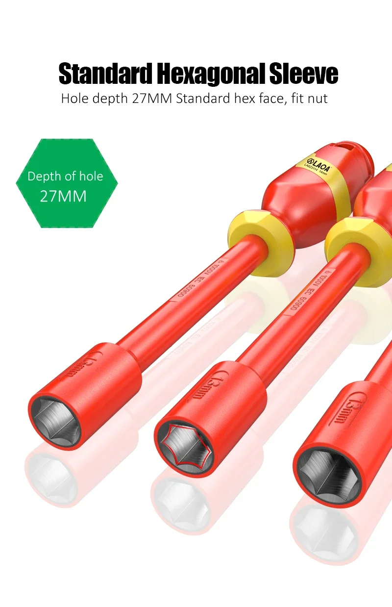 LAOA 1000V 1pc Insulated Socket Screwdriver Multifunctional Hexagonal Socket Wrench Driver Electrician Specific Withstand