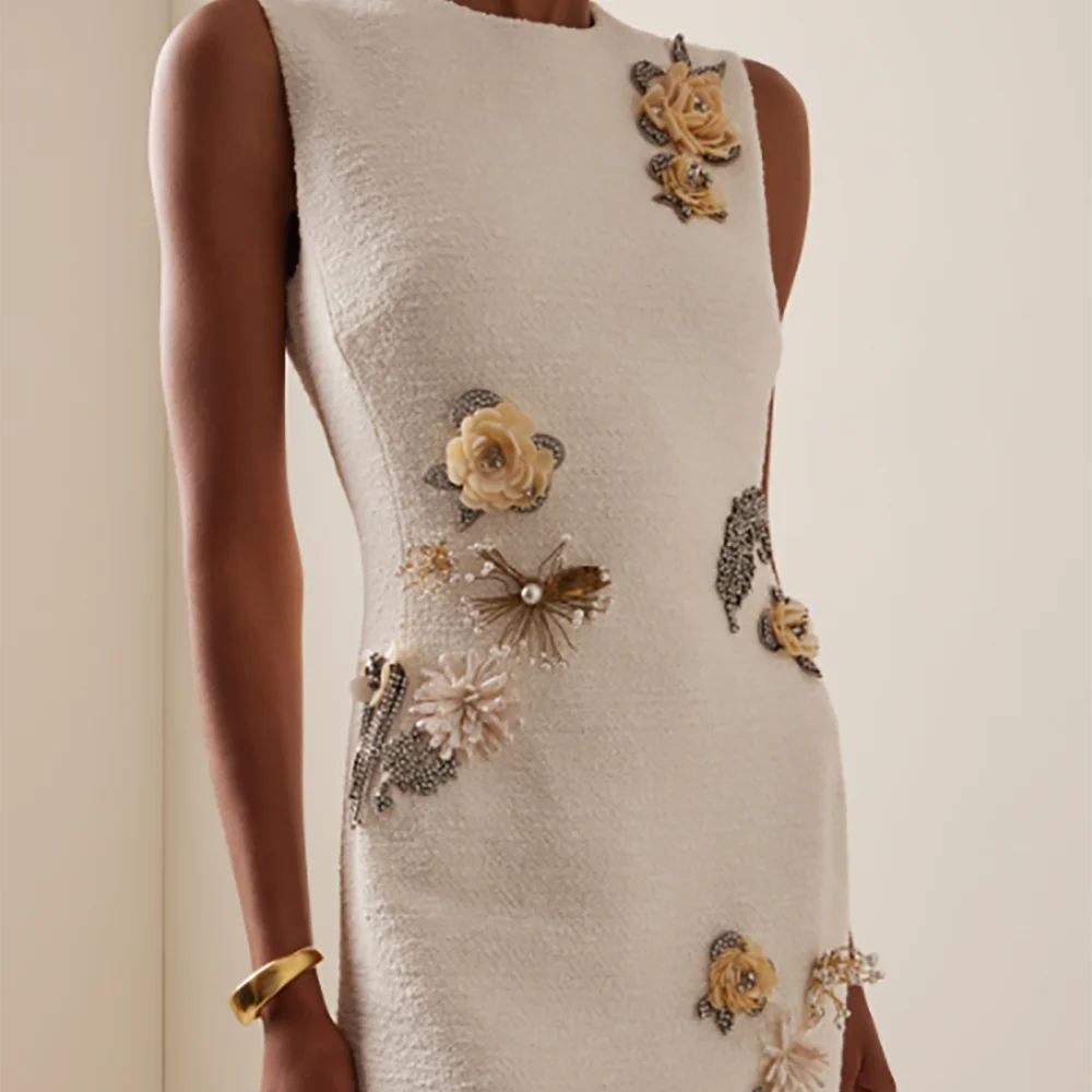 エレガントな O ネック ノースリーブ アップリケ 花 スリム フォーマル イブニング ドレス 誕生日パーティー プロムドレス カスタマイズ