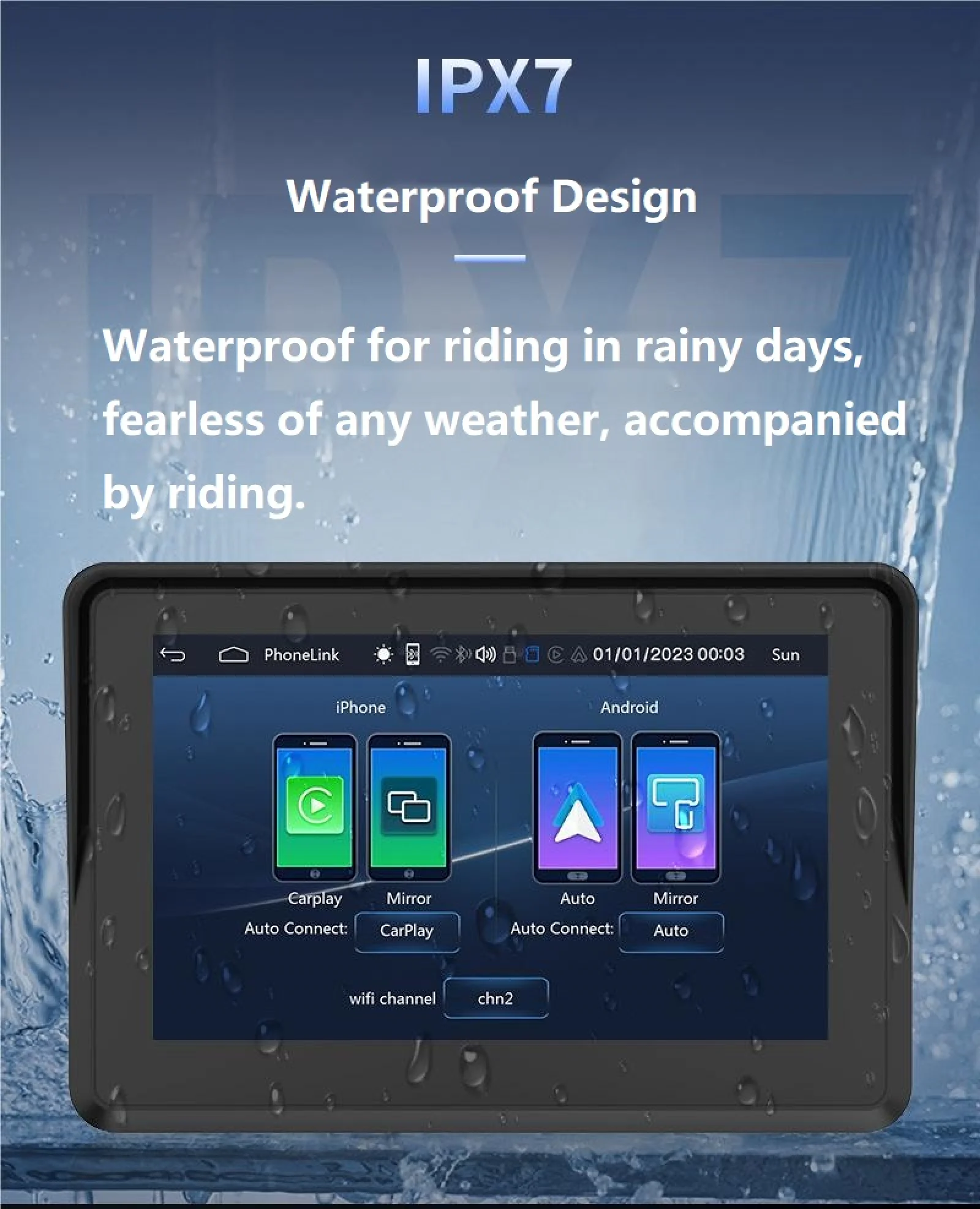 محمول 5 بوصة دراجة نارية الملاحة الخارجية اللمس IPS شاشة موتو CarPlay اللاسلكية CarPlay أندرويد السيارات IPX7 مقاوم للماء #4