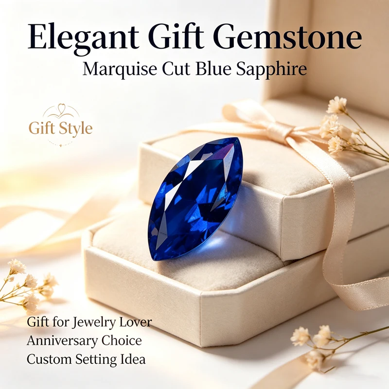 Marquise Cut Lab Created Sapphire Royal Blue Loose Stone with Certificate Perfect for Custom Jewelry Setting for Rings Necklaces