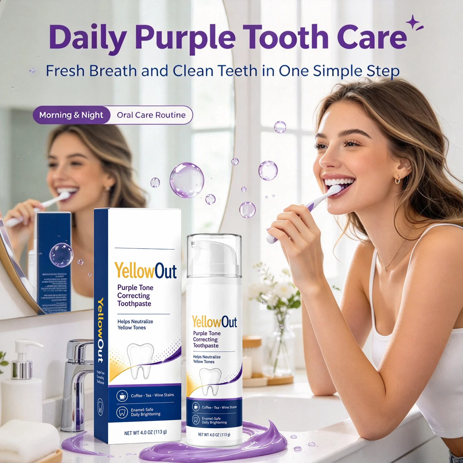 Purple Toothpaste Remove Yellowing Plaque Teeth Relieve Bad Breath Fresh Breath Brightens Oral Hygiene Care Whitening Toothpaste