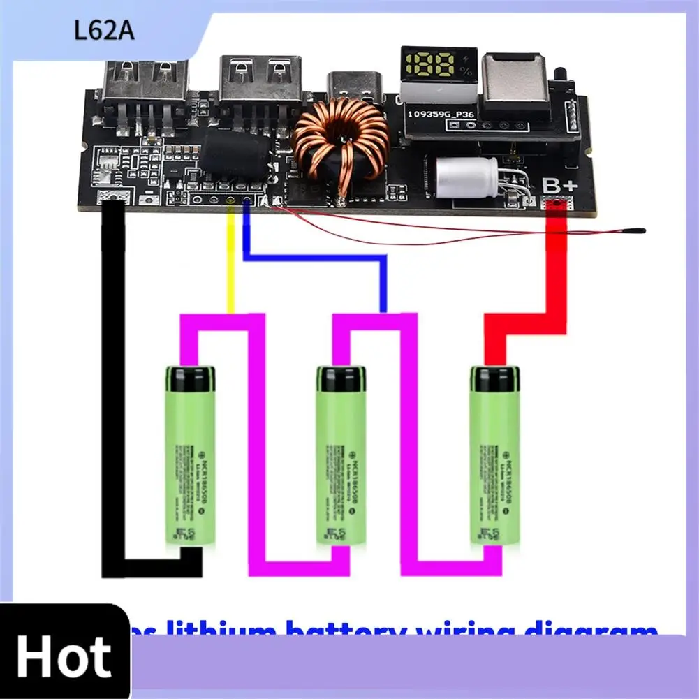

L62A PD Power Bank, 6 портов, 21700, двухсторонняя быстрая зарядка, мобильный модуль питания для сборки аккумулятора большой емкости 18650
