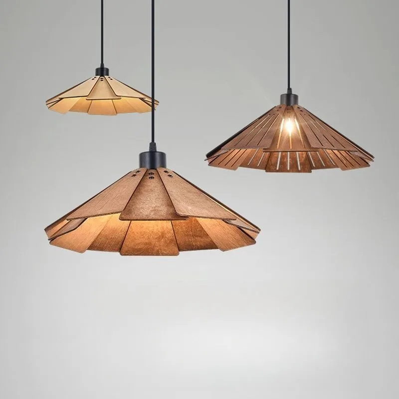 

Nordic Japanese Wabi Sabi Vintage Solid Wood Pendant Light for Restaurant Dining Table Bar Bedroom Vacation Rental Decor Led