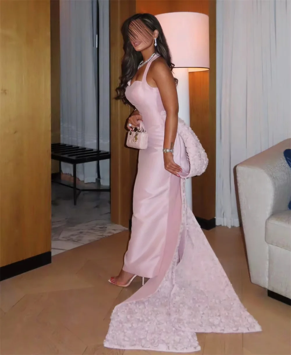 Rosa Neckholder Formelles Langes Maßgeschneidertes Abendkleid für Besondere Anlässe, Ballkleid, Pastrol Unisex Jersey Retro Dubai Saudi Arabisch Individuell Anpassbar