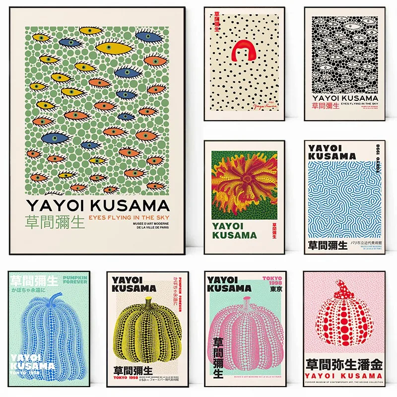 Japan Yayoi Kusama Eyes in The Sky Pumpkin Exhibition Posters and Prints Canvas Printing Wall Art Picture for Living Room Decor