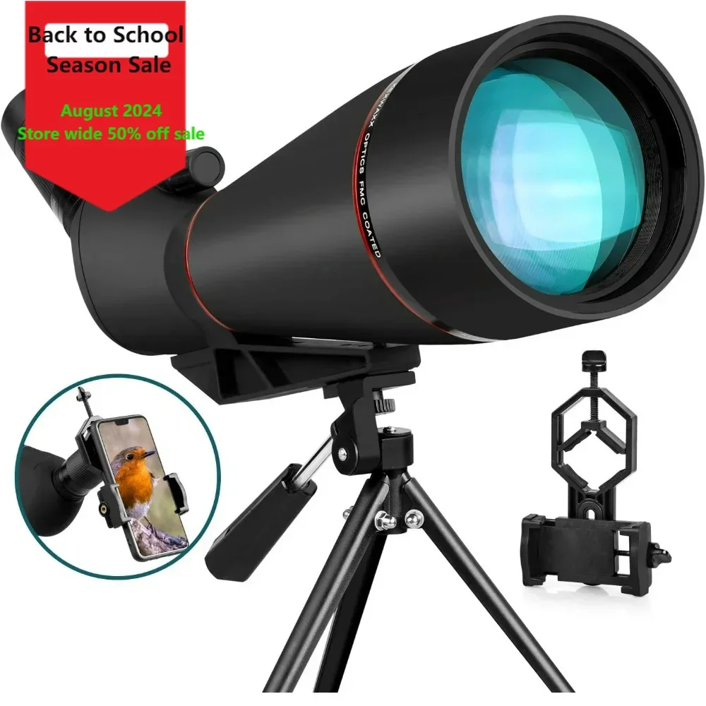 

Spotting Scopes 100MM 25-75X HD Monocular Telescope for Bird Watching, Shooting with Tripod, Phone Adapter, Carrying Bag Black.