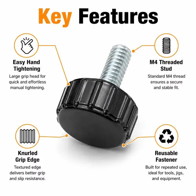 14Pcs M3/M4 Round Head Knurled Thumbscrews Carbon Steel Black Hand Tighten Screws Sturdy Widely Applicable