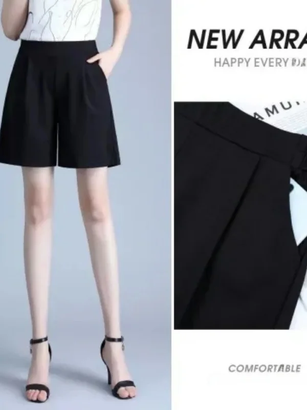 

Шорты с высокой талией, летние повседневные тонкие женские брюки больших размеров, легкие прямые брюки для похудения, полиэфирное волокно