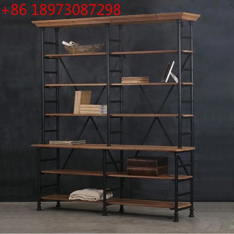 

Книжная полка из кованого железа в американском стиле ретро, старинный книжный шкаф из цельного дерева, старая полка