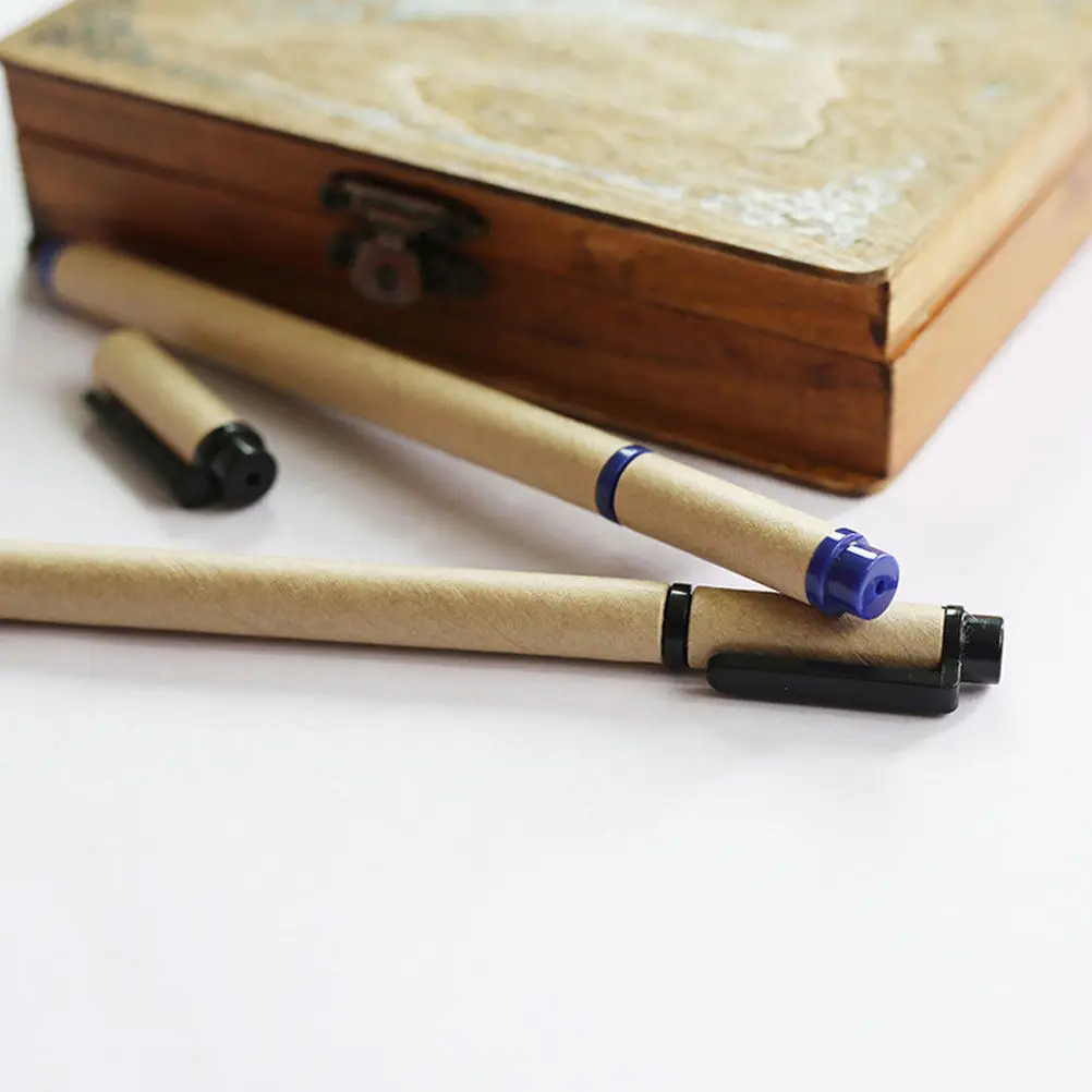 

Набор из 10 гелевых ручек премиум-класса с корпусом из крафт-бумаги, черные и синие чернила, гладкое письмо, роллерные ручки для школы, офиса, ведения дневников, заметок, рисования