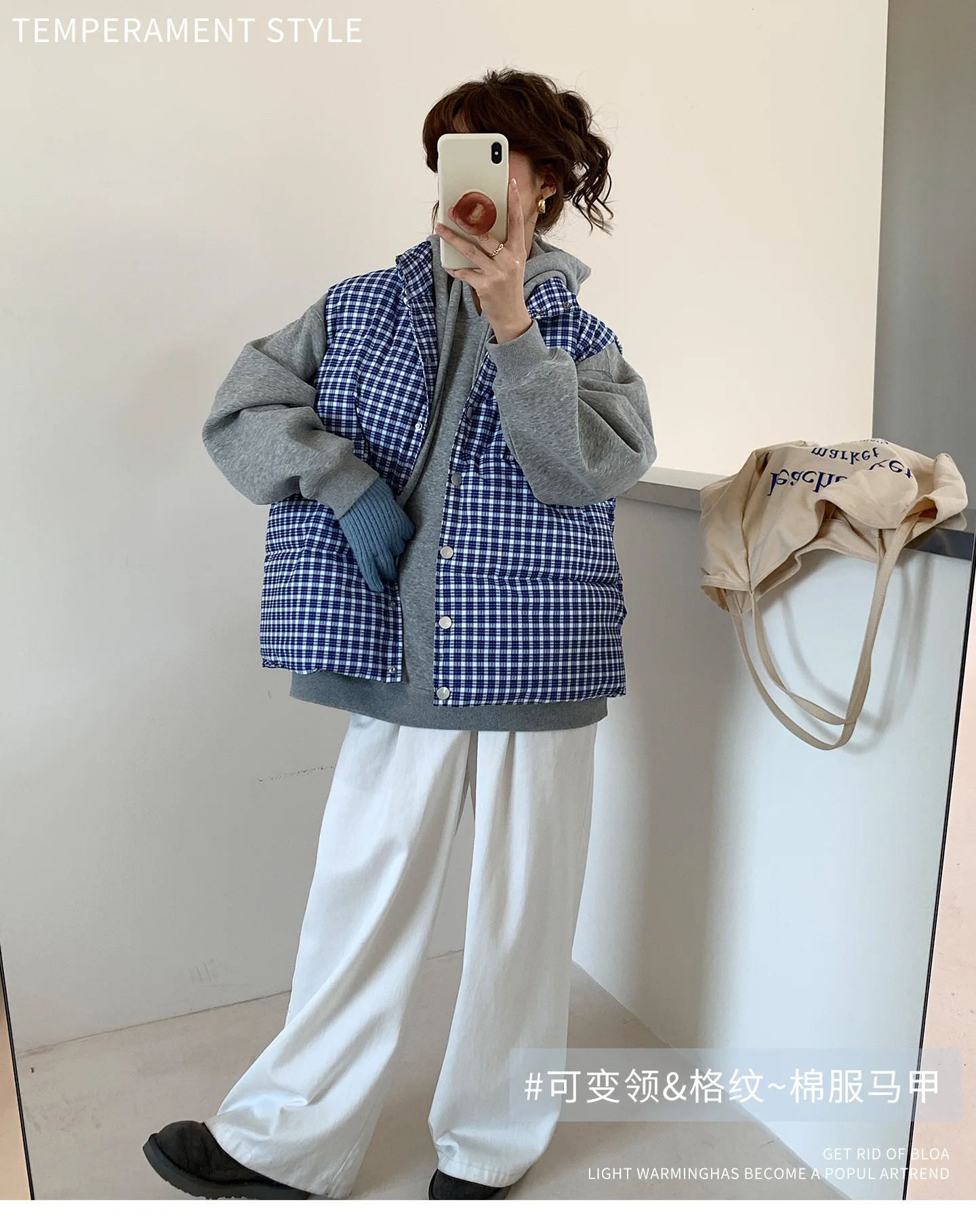 Plaid Women Parkas Vest Coat Sleeveless Jacket Stand Collar Single Breasted Thick Straight Fit Casual Office Lady 2025 Winter