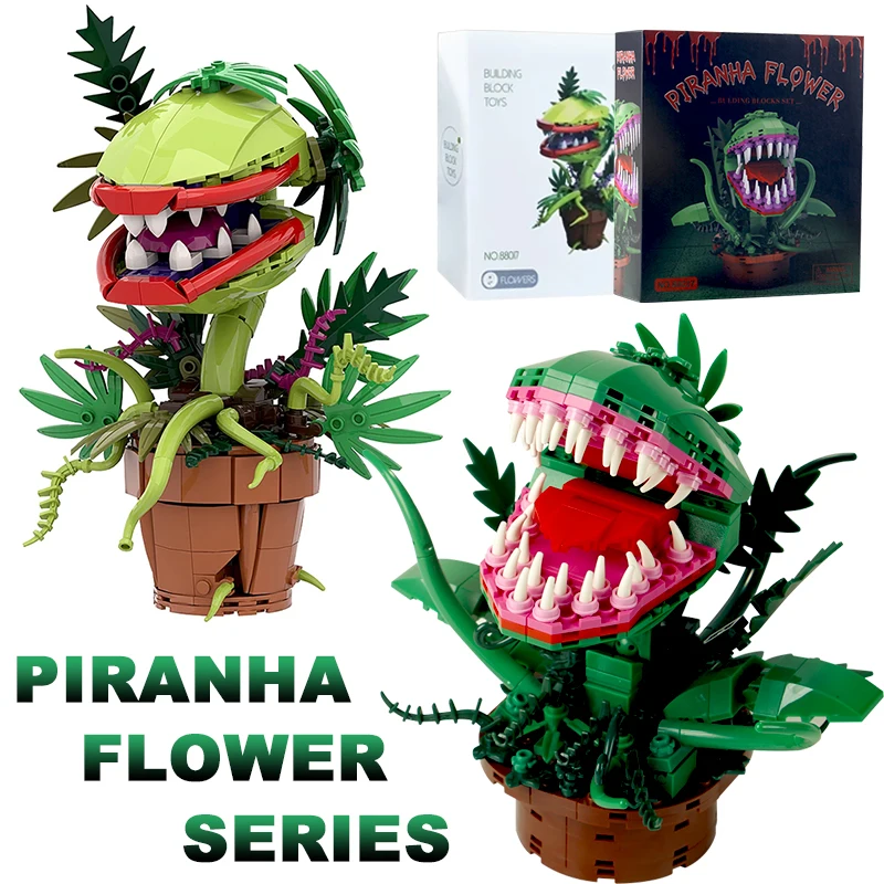 Creative Piranha Plant Building Block Chomper Potted Plant Horrors Man-eating Flower Model Bricks Assemble Toy Gift For Teenager
