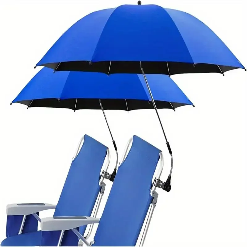 1Pc Beach Umbrella with Universal Clamp,UPF 50+ 360°Adjustable Beach Shade Umbrella,Portable Outdoor Umbrella