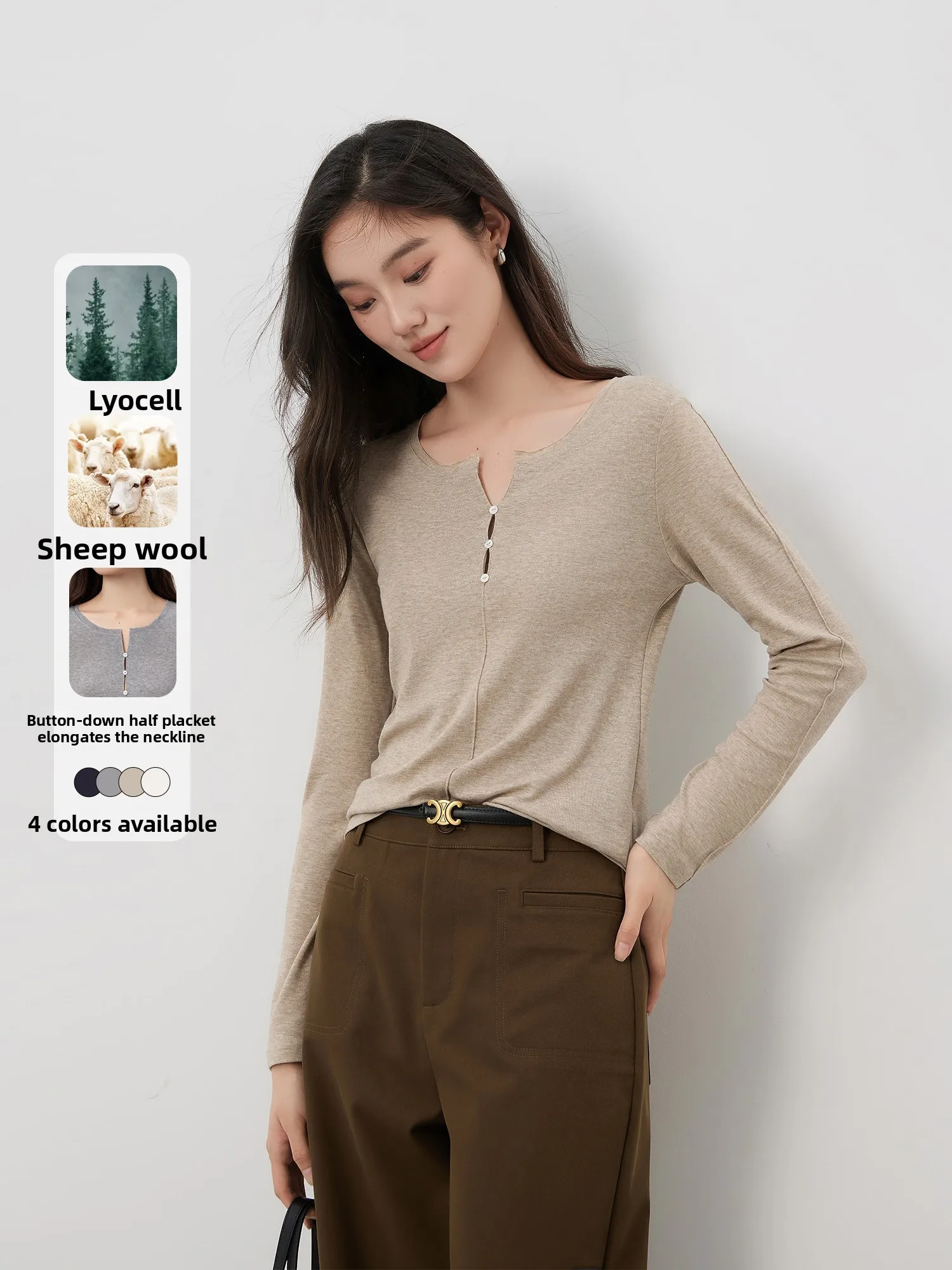 

Early Autumn Women's Long Sve T-irt Lenzing Modal Wool Blend Slimming Versatile Faionable Straight Cut round Ne Top